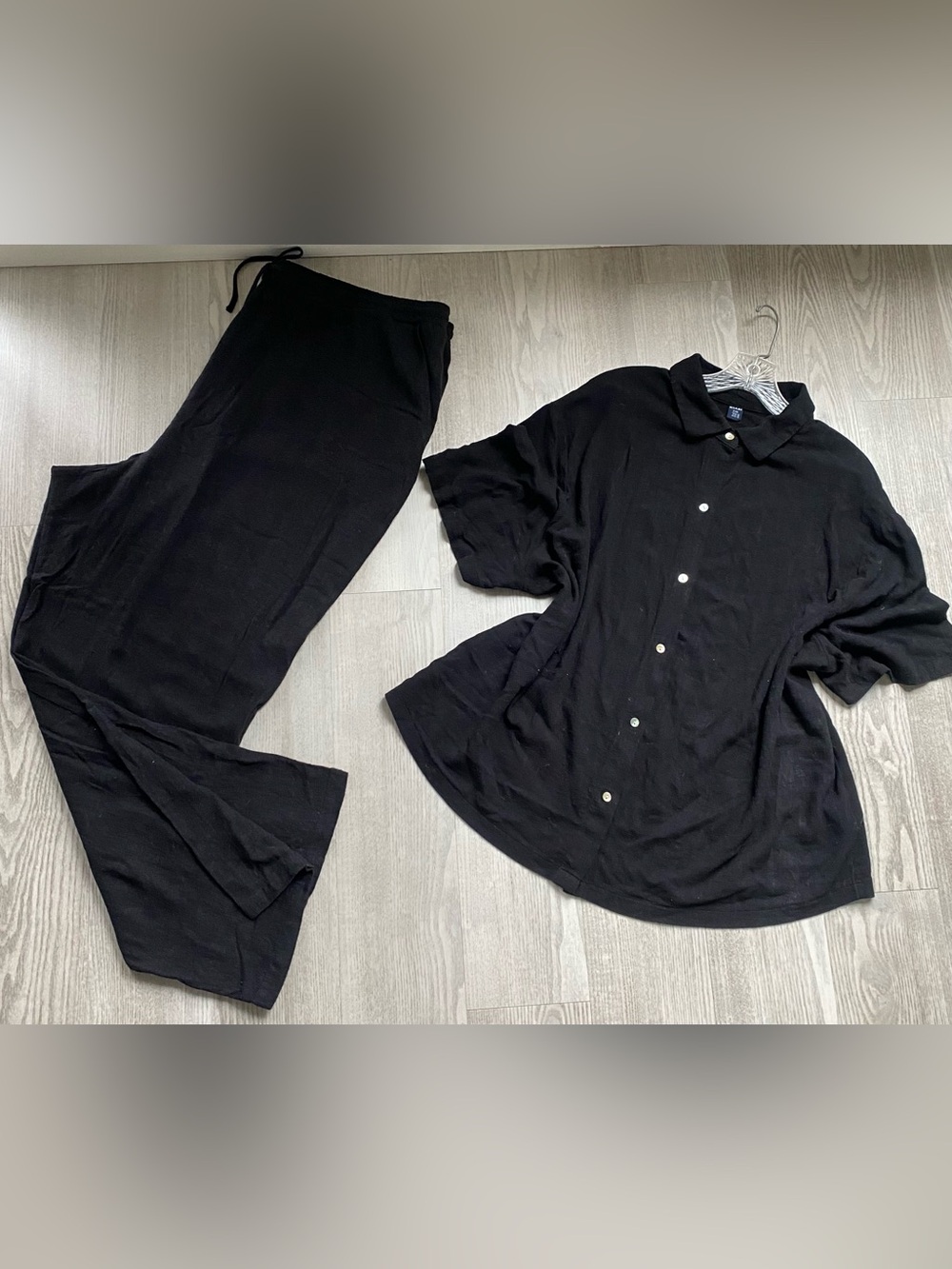 KIABI Black Button Front Short Sleeve Top - XXL